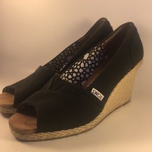 Toms Black Wedge Sandals